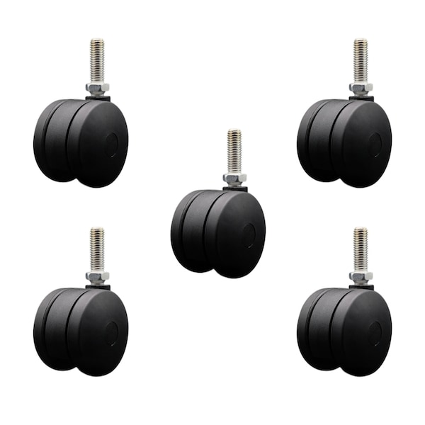 3'' Office Chair Casters Nylon Twin Wheel 1/2 Threaded Stem, 5PK